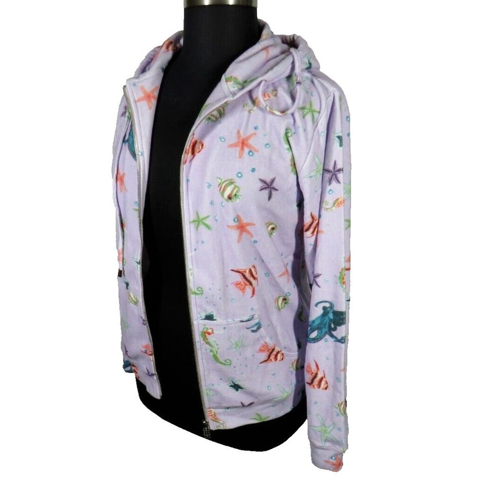 Hill House Women's The Allie Zip-Up Hoodie Lilac Sea Creatures Size Medium